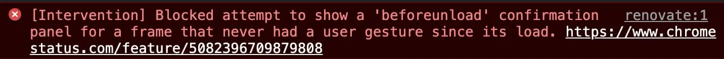 beforeunload error